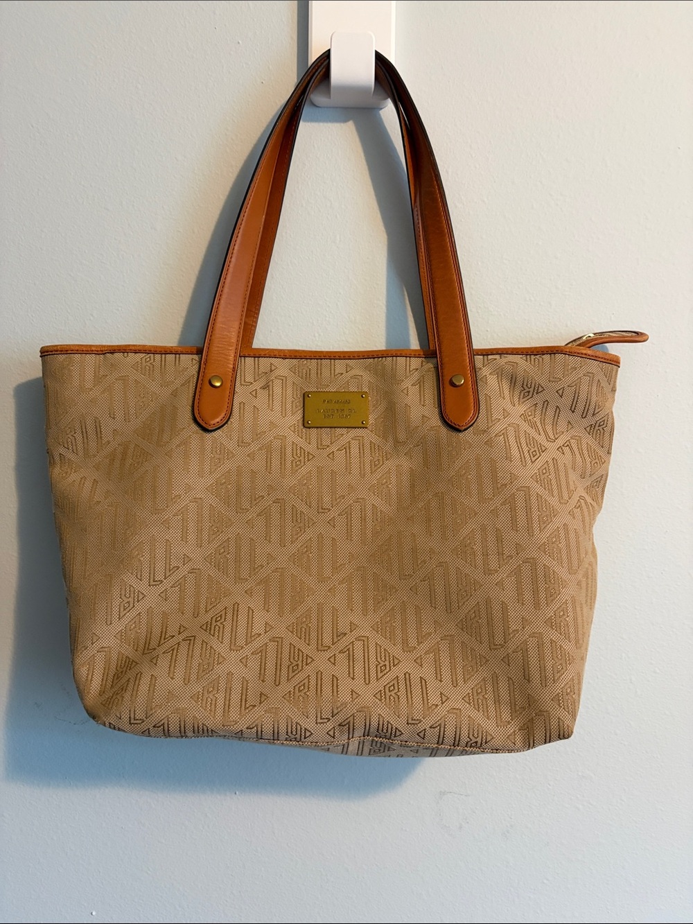 Ralph Lauren Beige Tote with Tan Leather Handles